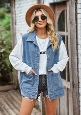 Washed Denim Button Up Casual Vest